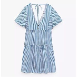 Zara blue striped short sleeve mini dress
